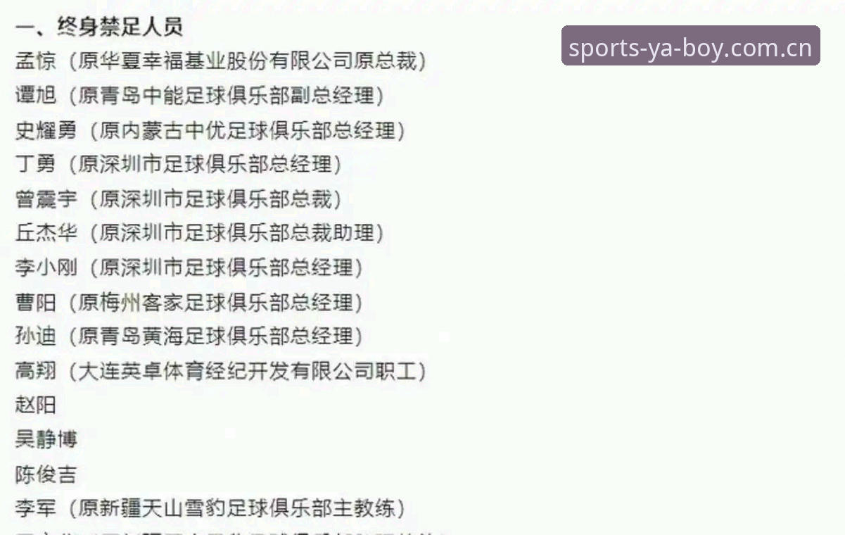 雅博体育实时数据 中国足协第三批禁足名单曝光,3个关键点看懂行业整顿风暴